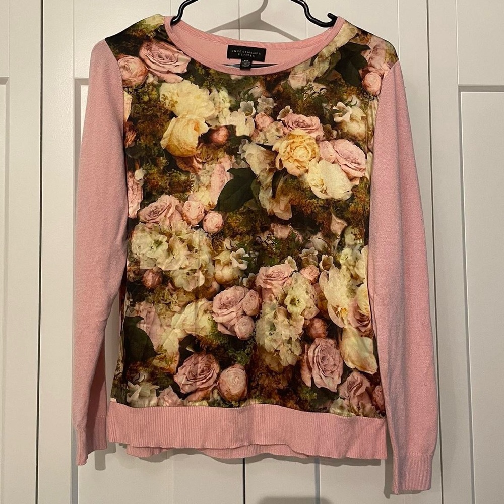 Investments petite pink floral sweater